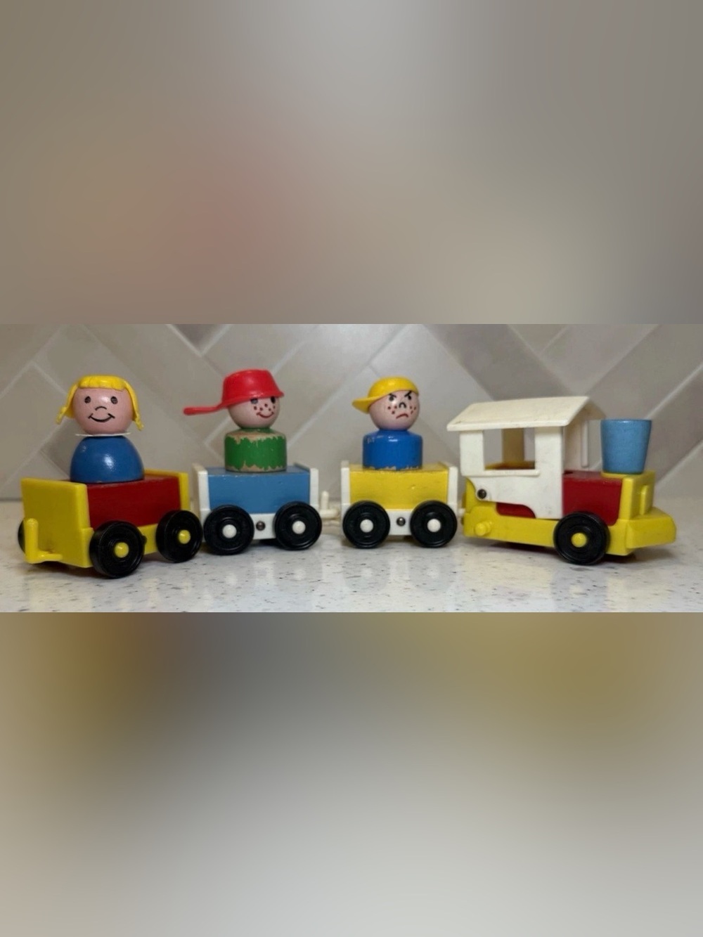 Vintage RARE 1963 Fisher Price Little People #719 Wooden Train Choo-Choo